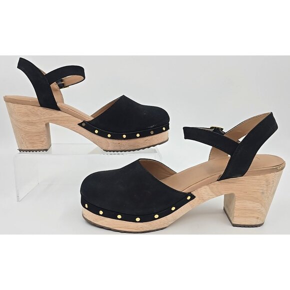 Ann Taylor Loft Leather Mules Strap Chunky Heels Platform Boho Coastal Women 8M - Picture 2 of 9